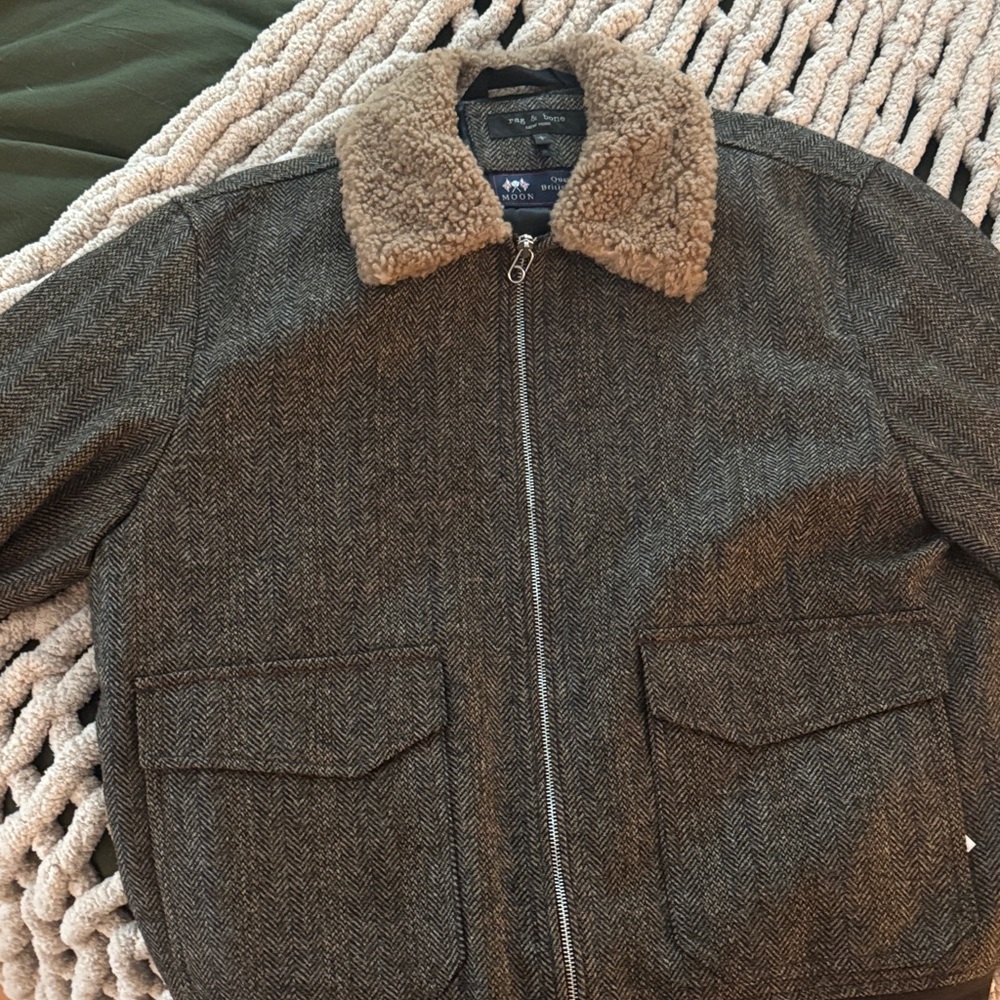 Pendleton Gray Herringbone Bomber Jacket with She… - image 1